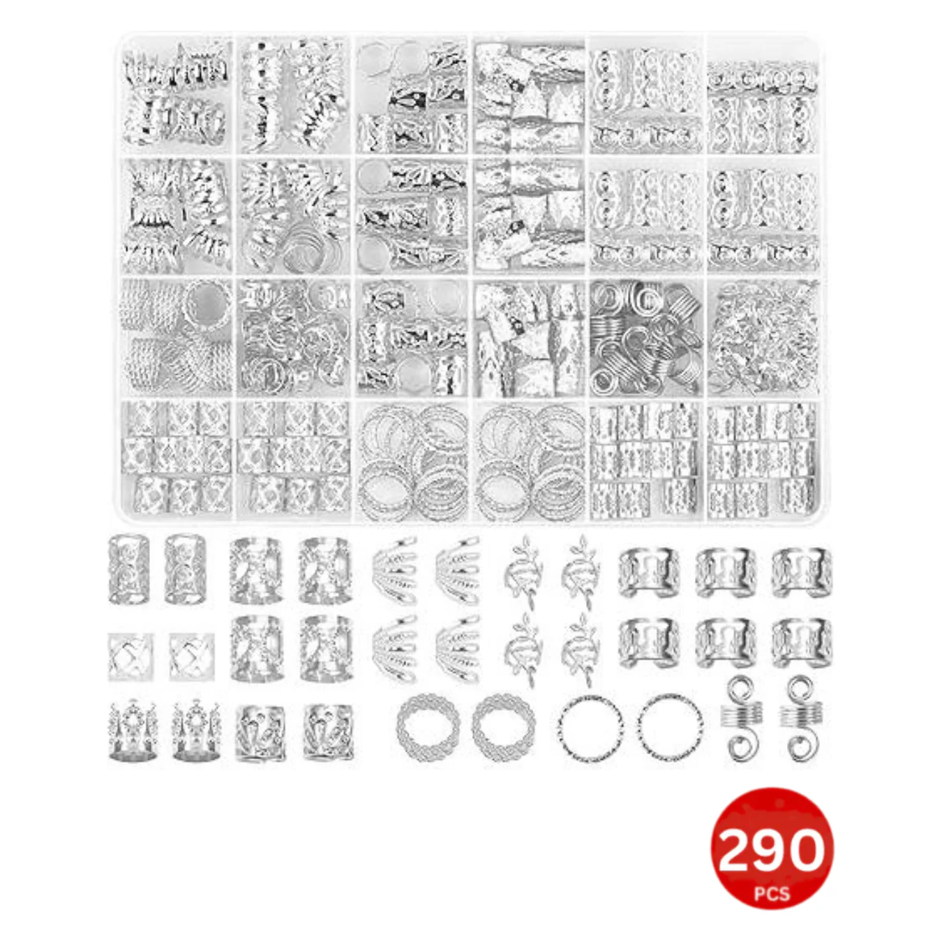 Dreamfix 290Pcs Hair Rings & Bead Jewelry 11 Style Silver - Image 2