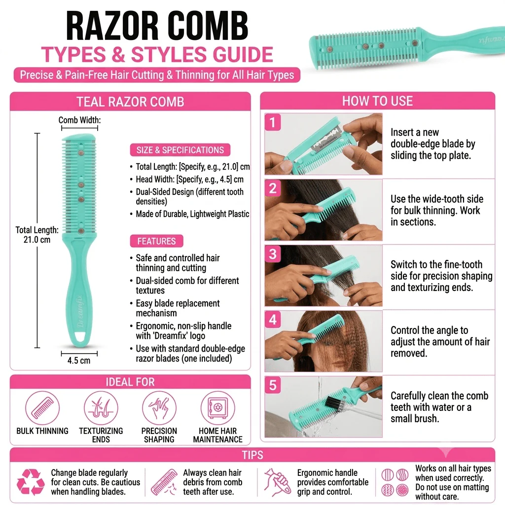 Dreamfix Double Side Razor Comb - Assorted - Image 2