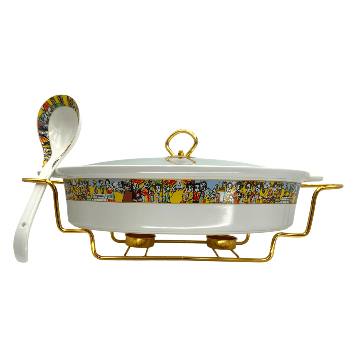 Shewhat 12'' Twin Oval food warmer &Spoon 1.5L